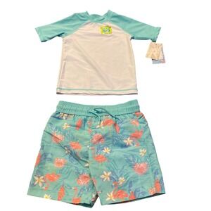 Tommy Bahama Rash Guard‎ Swimsuit Set UPF 50 Flamingo Print Size 3T NWT